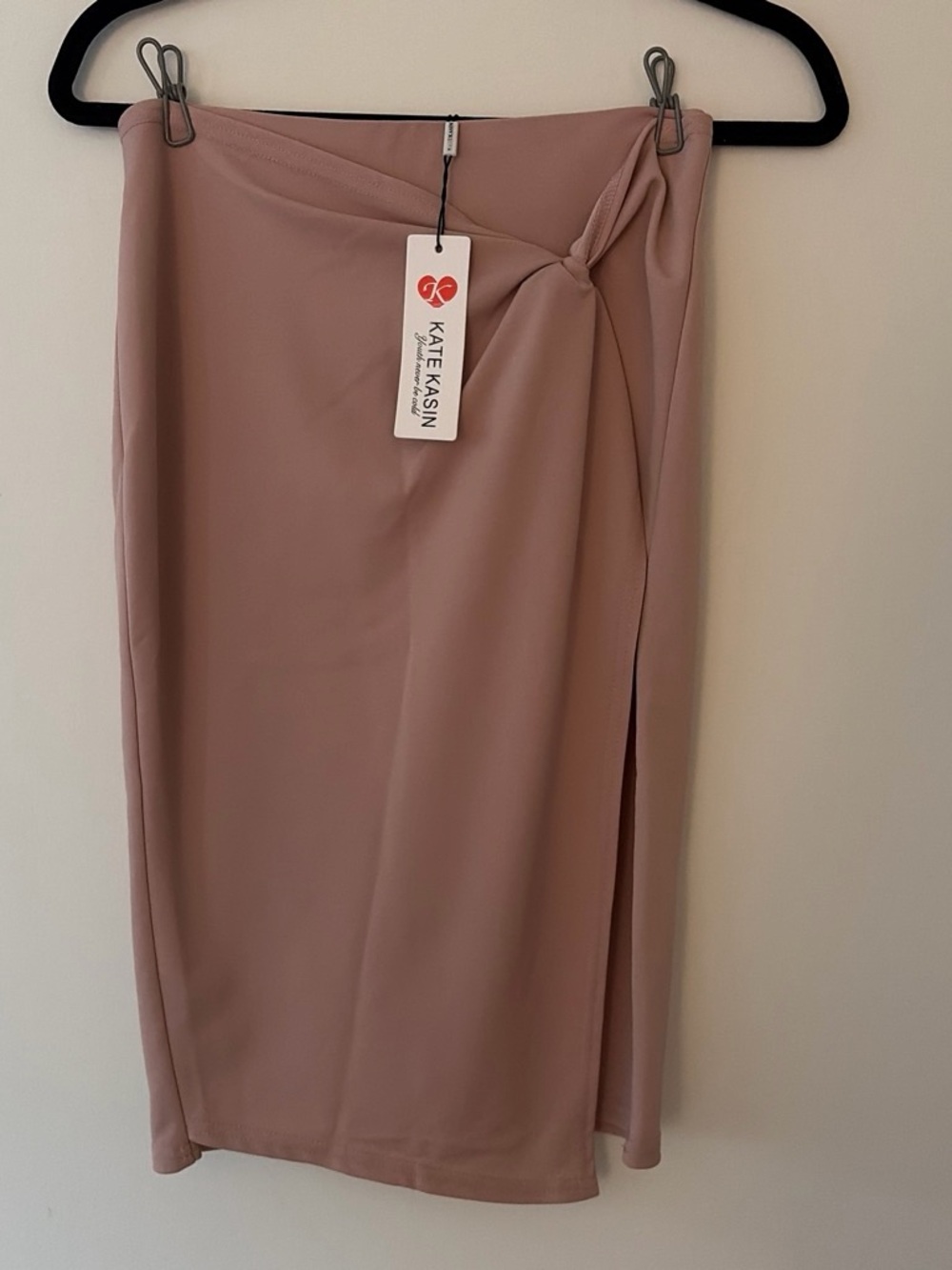 Kate Kasin Blush Pink Knot-Detail Pencil Skirt